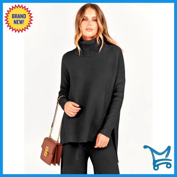 Oversized Turtleneck Sweater Set Wide Leg Pants Lounge Comfy Fall Winter - Picture 5 of 7